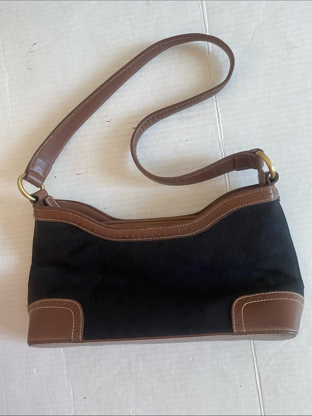 Mantles Black & Brown Small Faux Suede & Leather Small Shoulder Bag Y2K design
